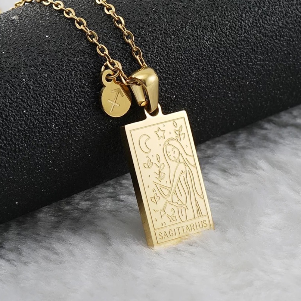 18k Gold Sagittarius Necklace • Dainty Tag Pendant Necklace • Spiritual …